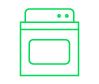 A green icon of a range and oven