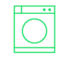 A green icon of a clothes washing machine 