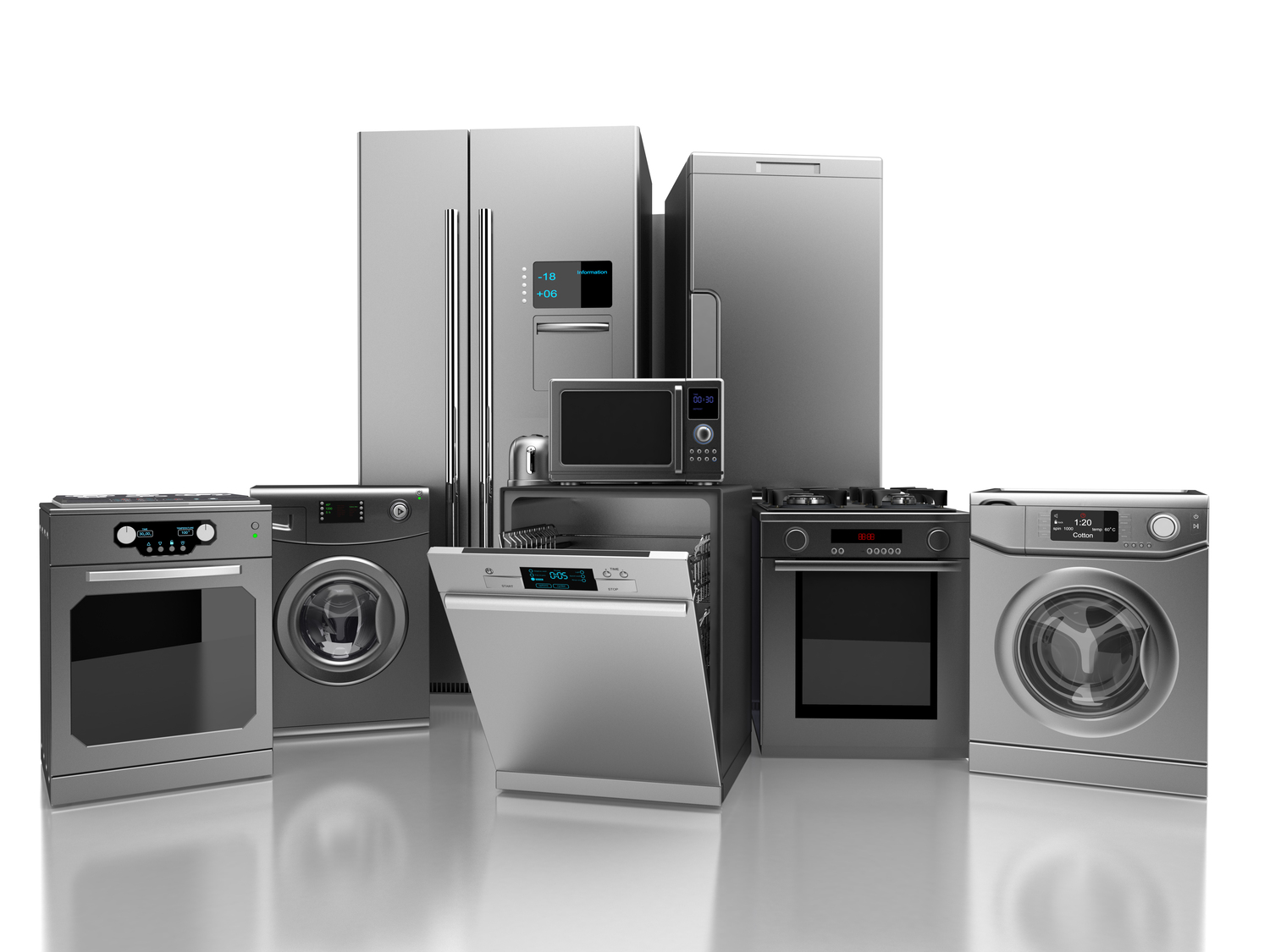 A photo of multiple home appliances that can be covered under a home warranty