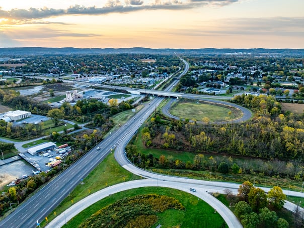 Pennsylvania interstate picture of homes with home warranty in the background
