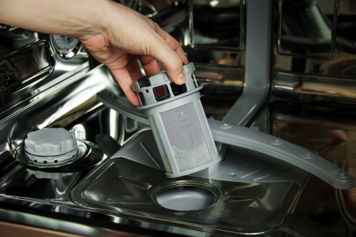 hand inserts dishwasher filter 
