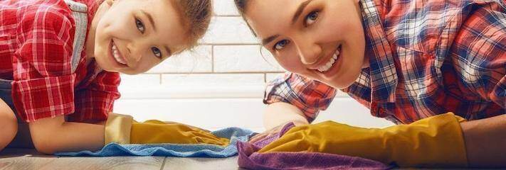 <p>Little Girl with Mom Cleaning </p>